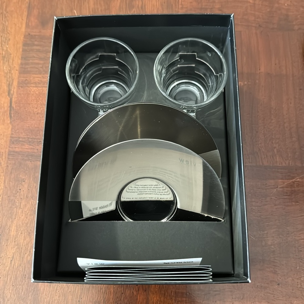 2 oz. Nespresso View Collection Espresso Set 2 Glass Cups 2 Saucers New in Box
